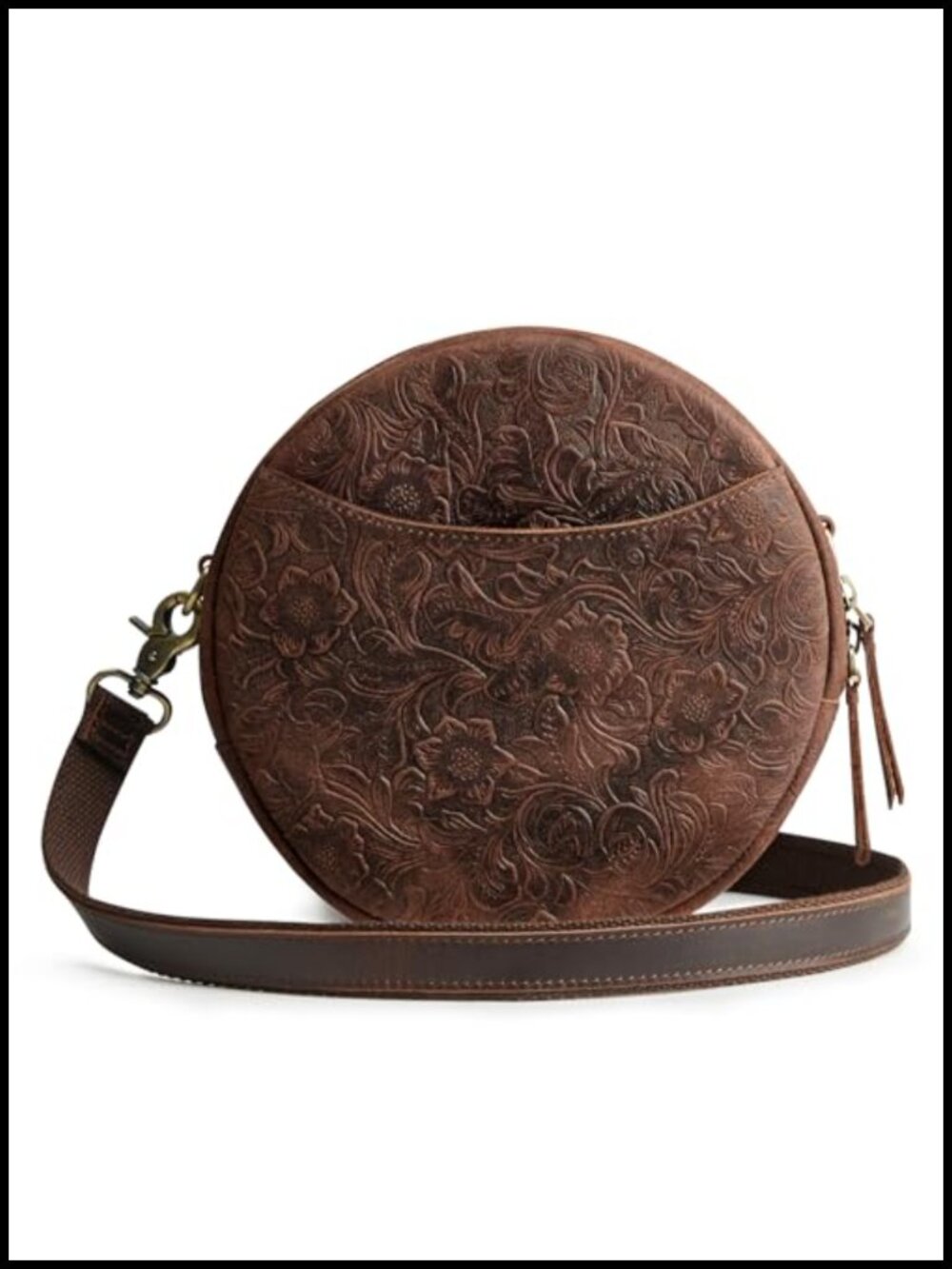 Top Grain Crazy Horse Leather Crossbody Bag Circle Round Purse Travel
